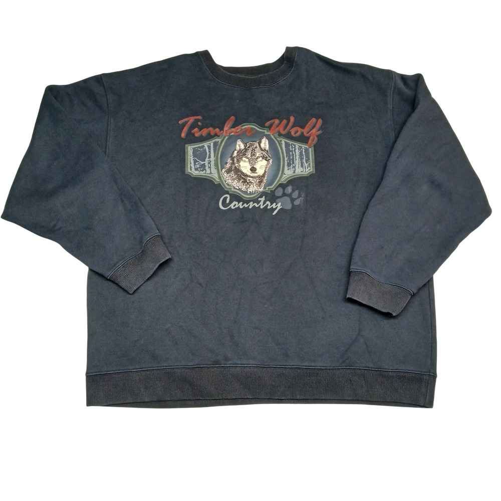 Croft & Barrow Timber Wolf Country Sweatshirt Mens‎ Large Graphic Fleece Blue